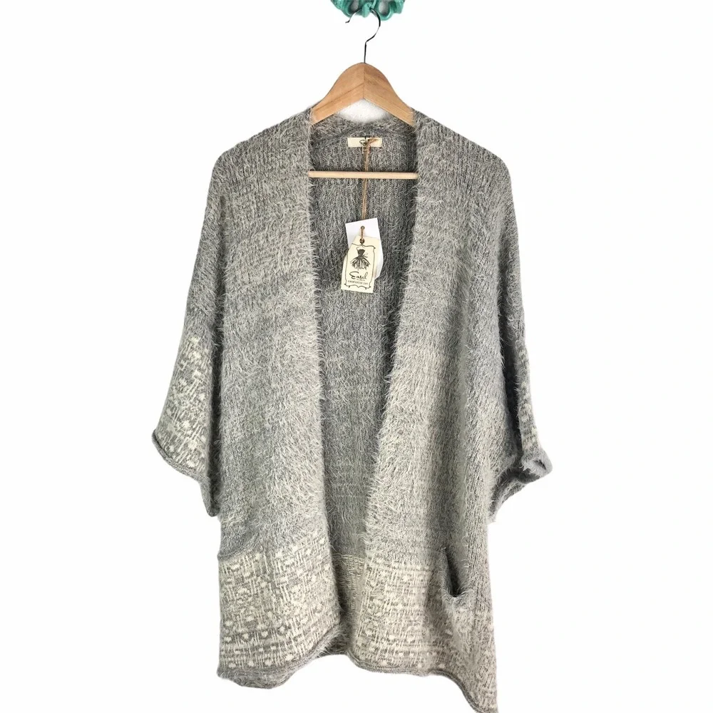 Easel Cardigan Womens‎ S Open Ombré Long Boho Slouchy Boyfriend Neutral Eyelash